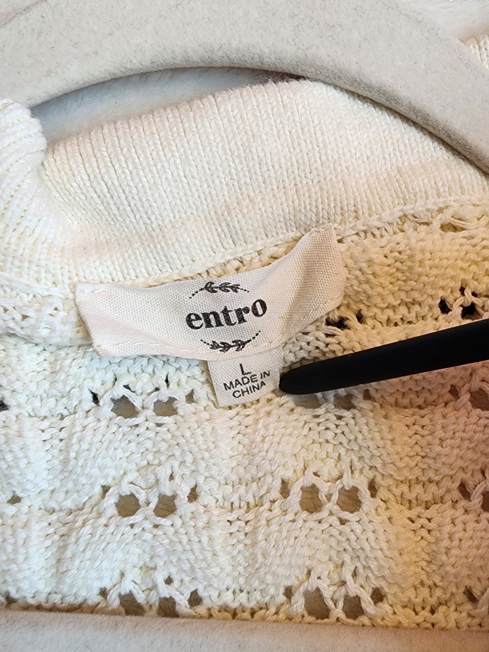 Cream Crochet Sweater Vest Contrast Scalloped Hem Women's Large Cotton Old Money - Picture 3 of 9
